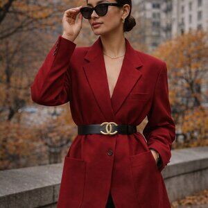 Classic Red Wool Blazer Tailored Oversized Power Jacket